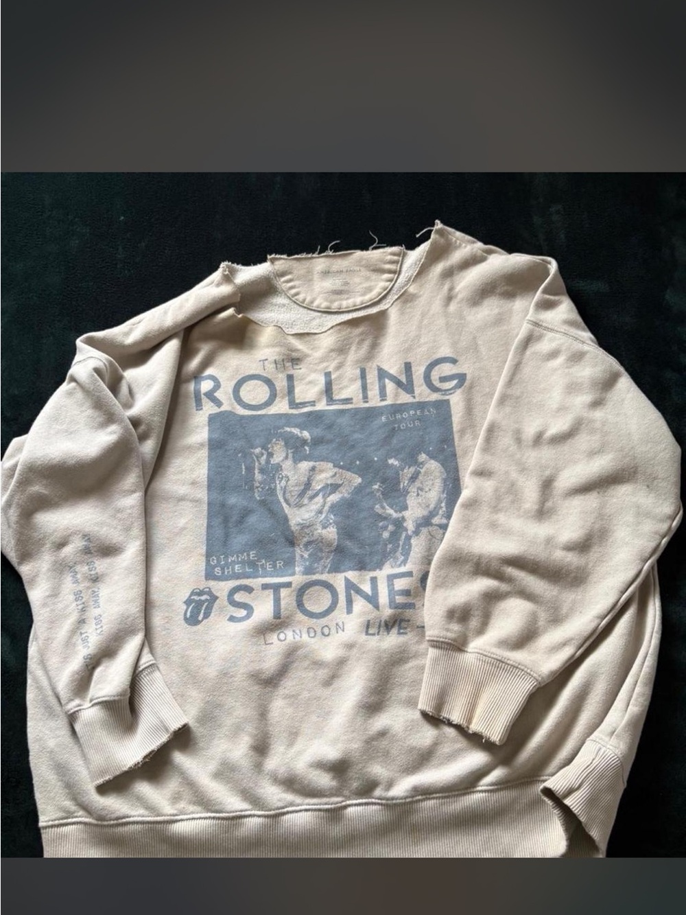 American Eagle Outfitters Beige Off-the-Shoulder Rolling Stones Sweatshirt